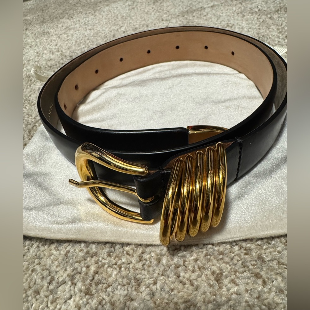 Dehanche Hollyhock black leather belt with gold details size small
